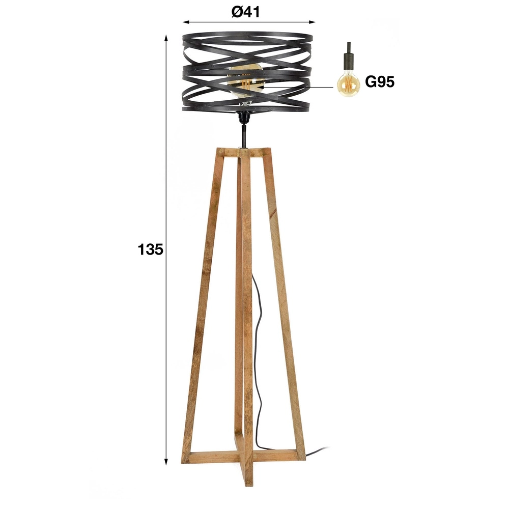 Lampe de sol industrielle Twist Ø 41cm - bois avec gris Lyora 8716803511811