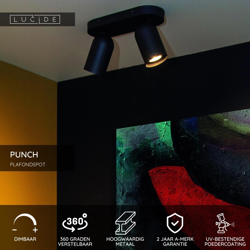 Projecteur de plafond Punch 2-noir clair Lucide 5411212134325
