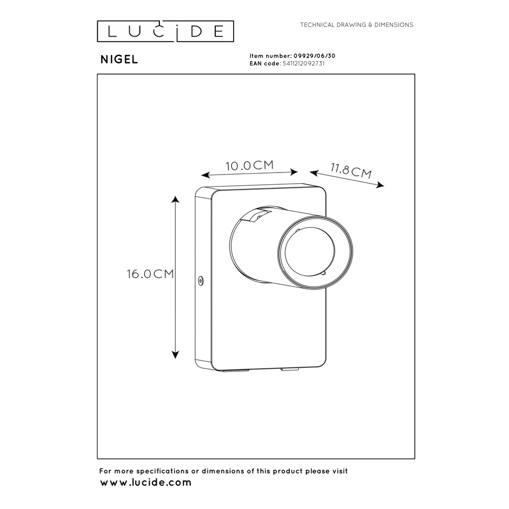 Lampe de chevet Nigel avec point de charge USB noir Lucide 5411212092731