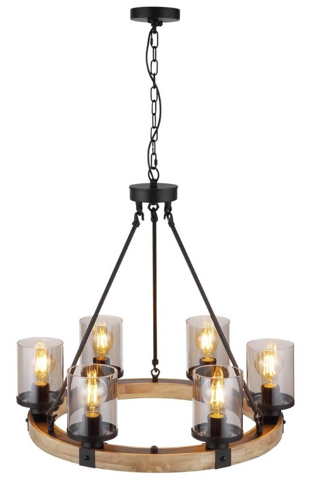 Lampe suspendue en bois Lila Ronde à 6 lumières Globo 9007371434725