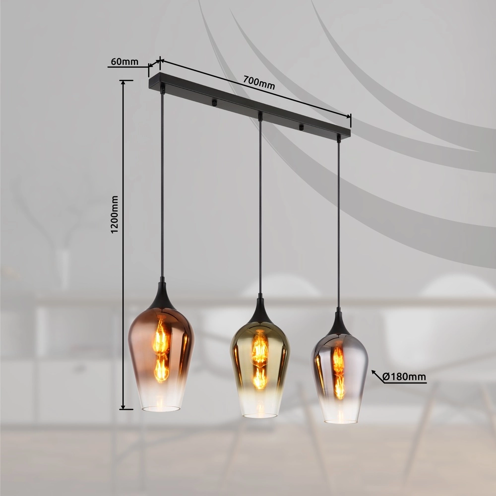 Lampe pendante à 3 lampes Lavus Plusieurs couleurs Globo 9007371453009