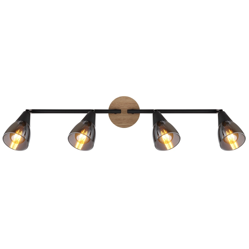Lampe de plafond à 4 lumières Mubby noir avec un aspect bois Globo 9007371451869