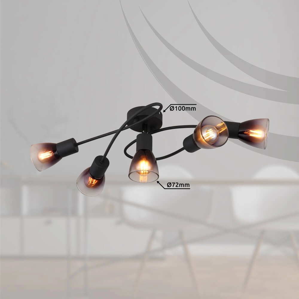 Plafonnier noir Satella 5-boucle légère Globo 9007371449934