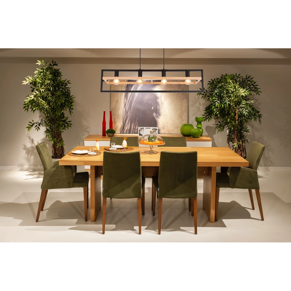 Lampe suspendue à 4 lumières Erica noir avec bois Globo 9007371433711