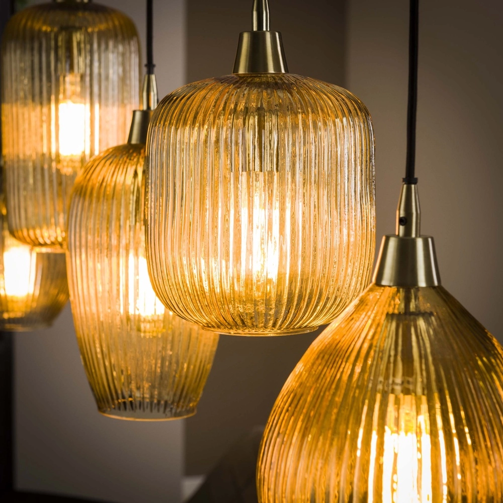 Suspension en verre à 5 lumières Stripe avec verre ambré Lyora 8716803511170