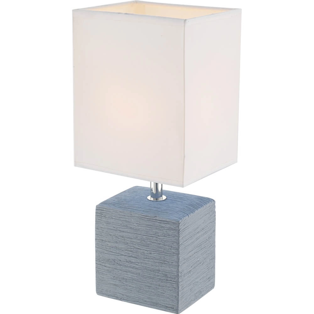 Lampe de table élégante Geri bleu avec capuche blanche