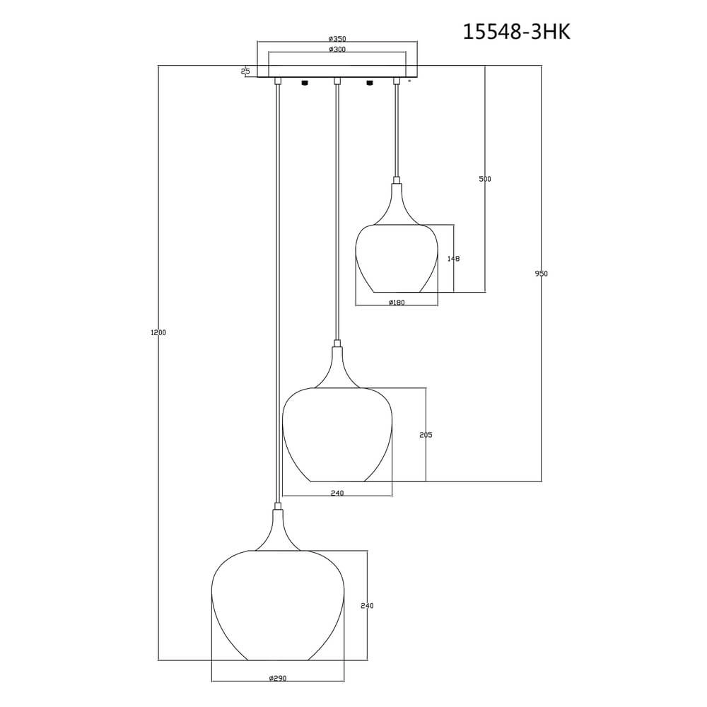 Suspension anthracite Maxy avec verre blanc 3 lumières Ø 49cm Globo 9007371453177