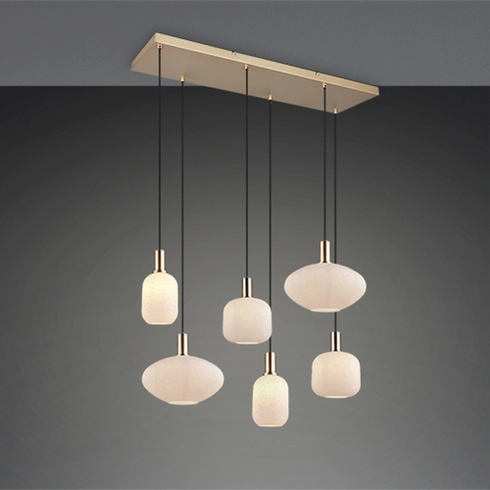 Lampe suspendue à 6 lampes Emelie Or avec verre blanc Trio 4017807724332