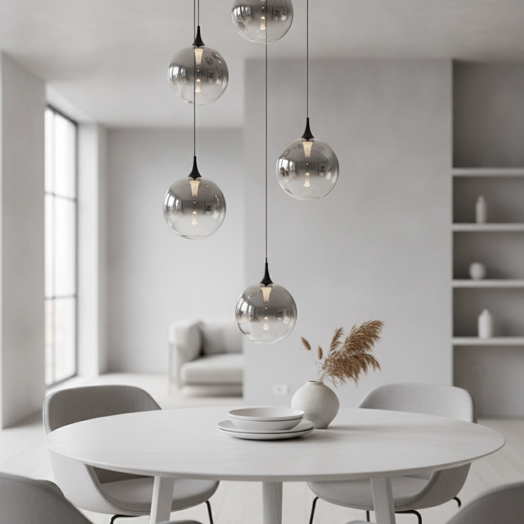 Suspension Orenda Verre fumé rond à 5 lumières