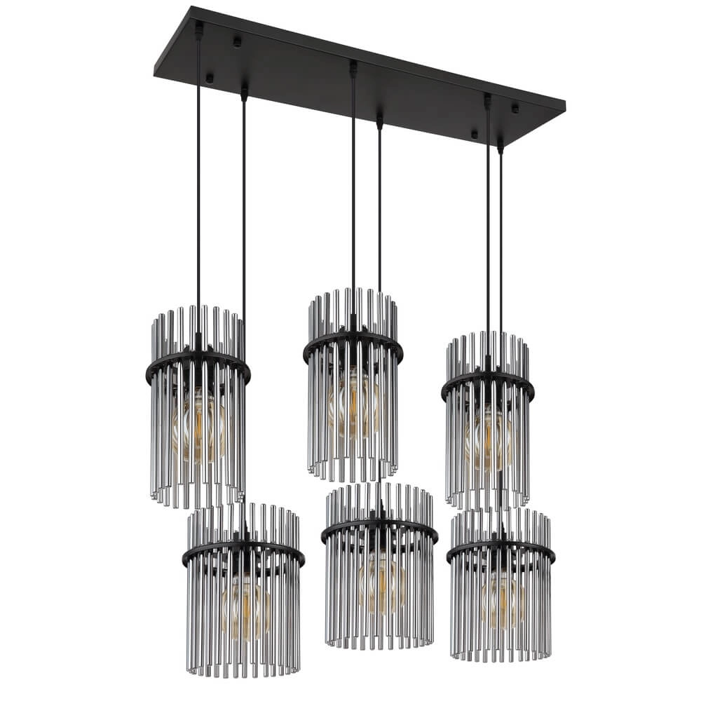 Suspension noire Gorley avec verre fumé 6 lumières Globo 9007371474943