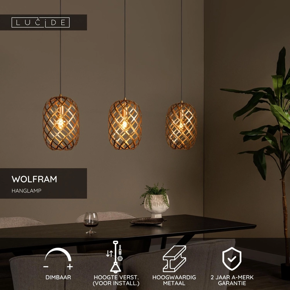Lampe pendante à 3 lampes Wolfram Or Lucide 5411212211453
