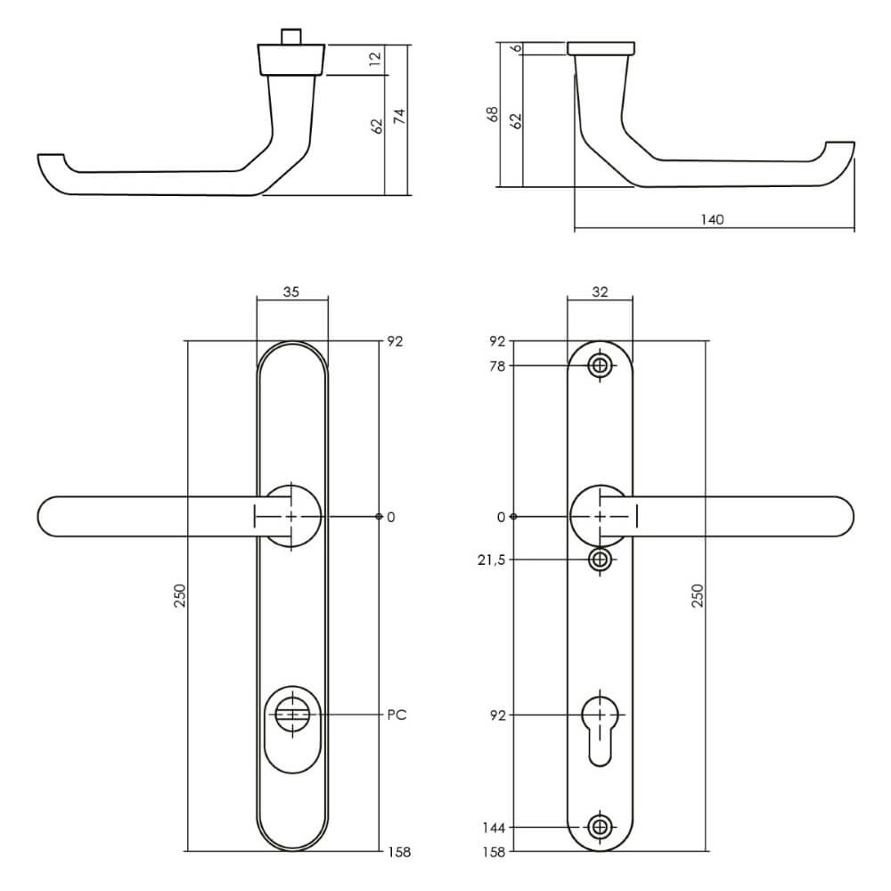 Quincaillerie de porte dérobée Aurano PC étroit de 92 mm de protection contre la traction en aluminium Intersteel 8714186456170
