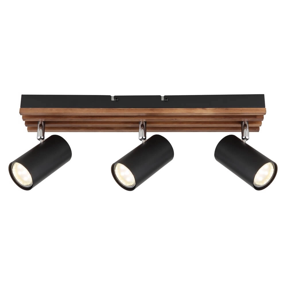 Plafonnier Kayden 3 lumières noir avec bois Globo 9007371531448