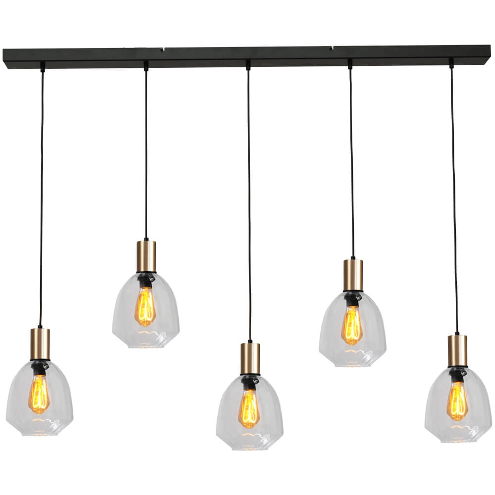 Lampe suspendue 5 lumières - dorée - Porto avec verres transparents Nicolette