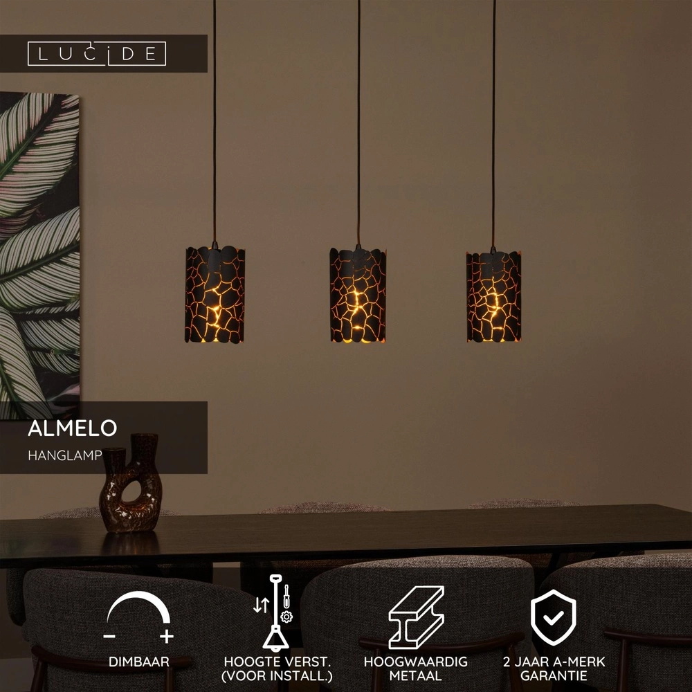 Lampe suspendue Almelo 3 couleurs noires claires avec or à l’intérieur Lucide 5411212211873