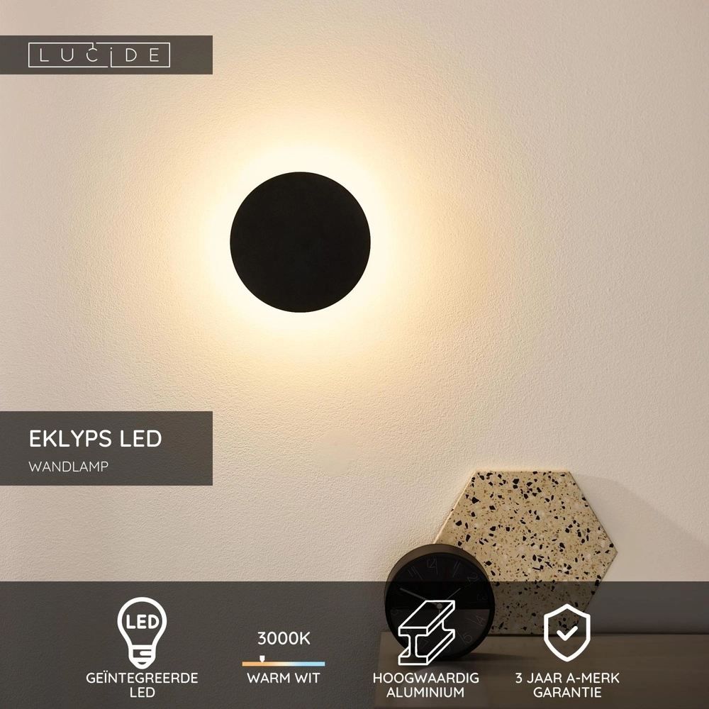 Lampe murale de conception Eklyps Led Ø 15 cm de noir Lucide 5411212460684