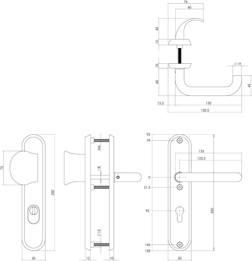 Ferrures de porte d’entrée Vurano Protection anti-traction PC 92mm noir Intersteel 8714186405628