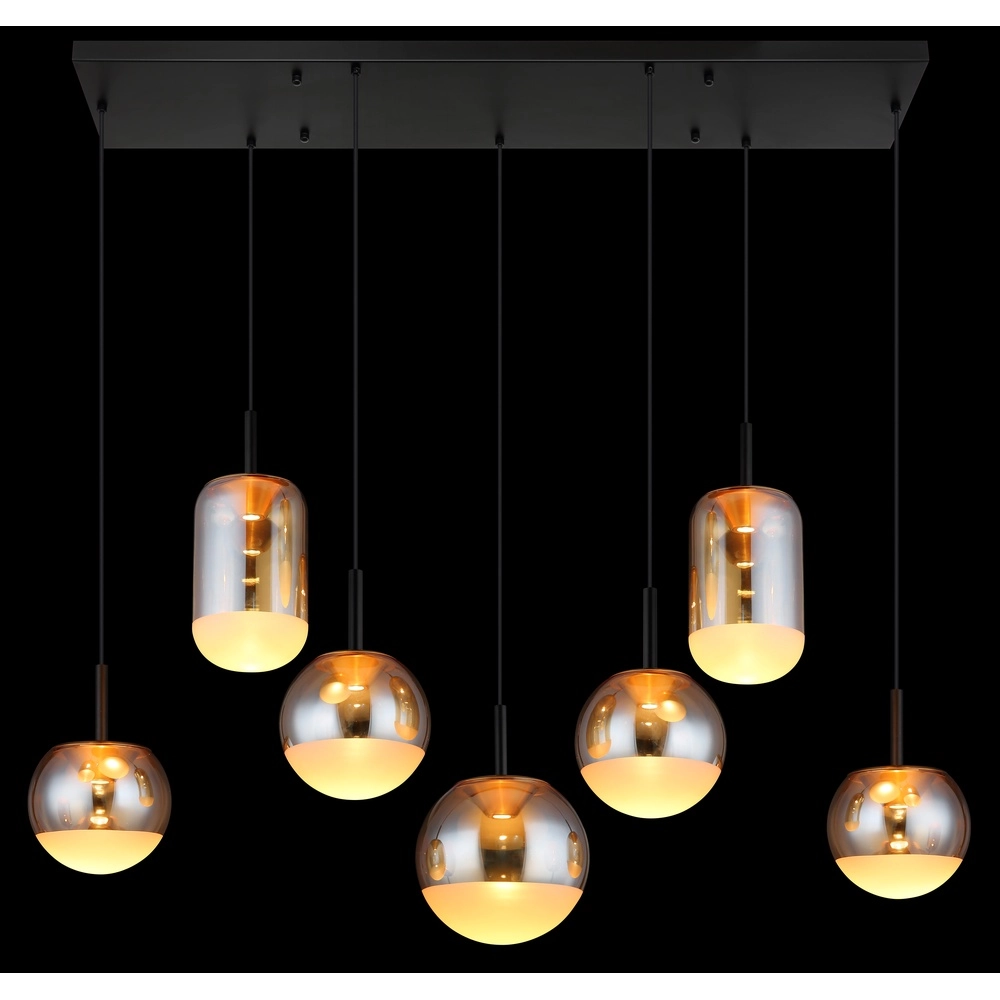 Lampe pendante de conception Severin 7 noirs clairs avec verre ambré Globo 9007371540945