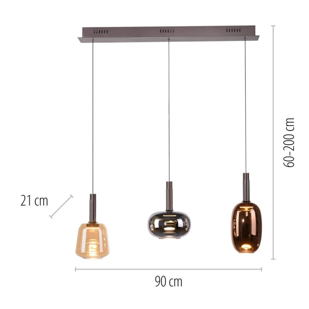 Lampe suspendue joyeuse Irides 3 lumières droites Paul Neuhaus 4012248383667