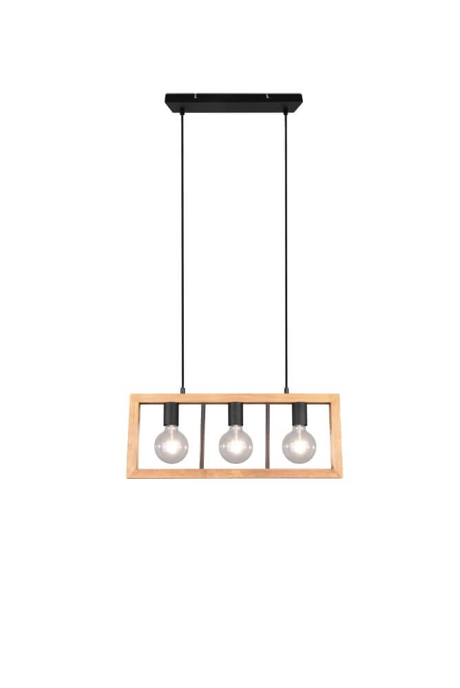 Lampe suspendue Agra Bois 3 lumières avec noir Trio 4017807502855