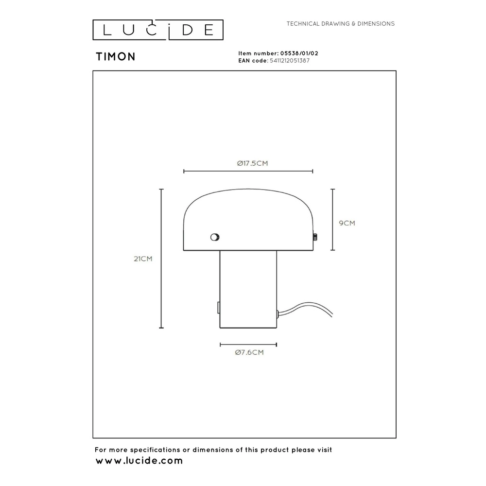 Lampe de table Timon 17,5 cm d’or Lucide 5411212051387