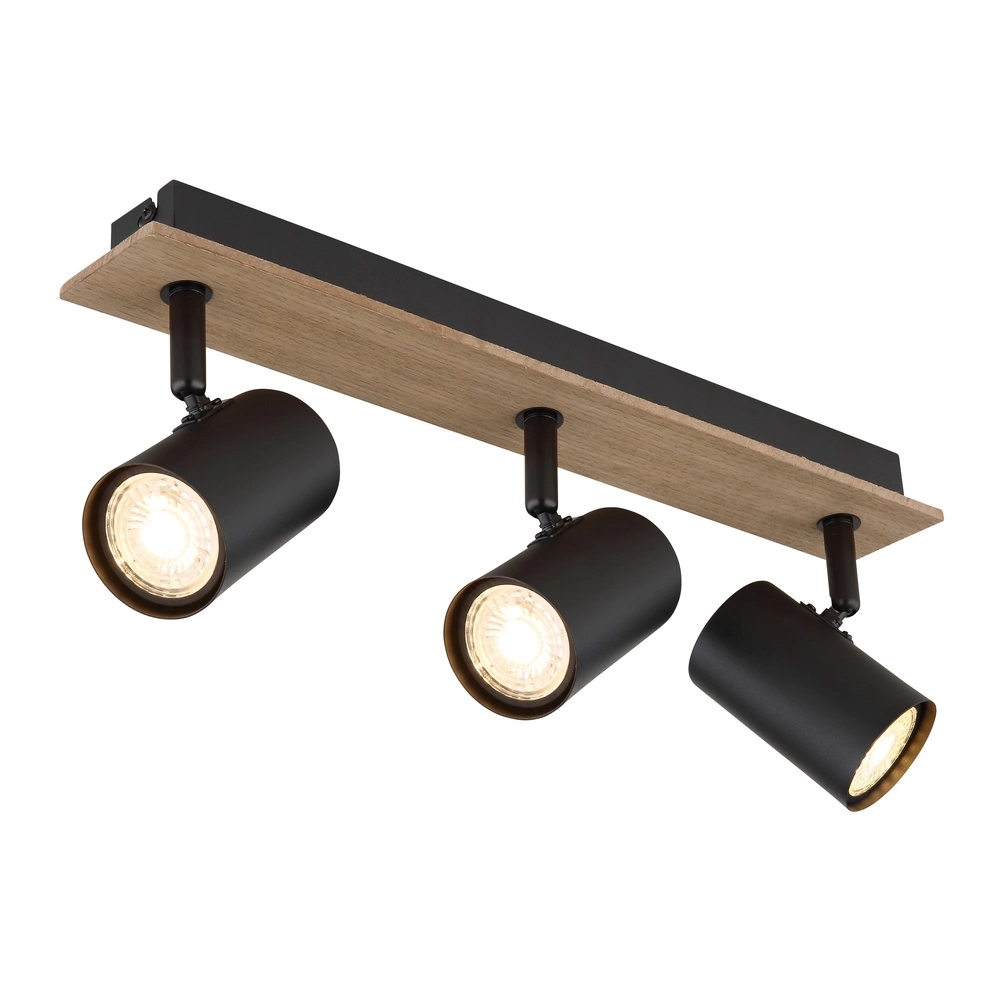 Lampe de plafond Linca 3-noir clair avec bois