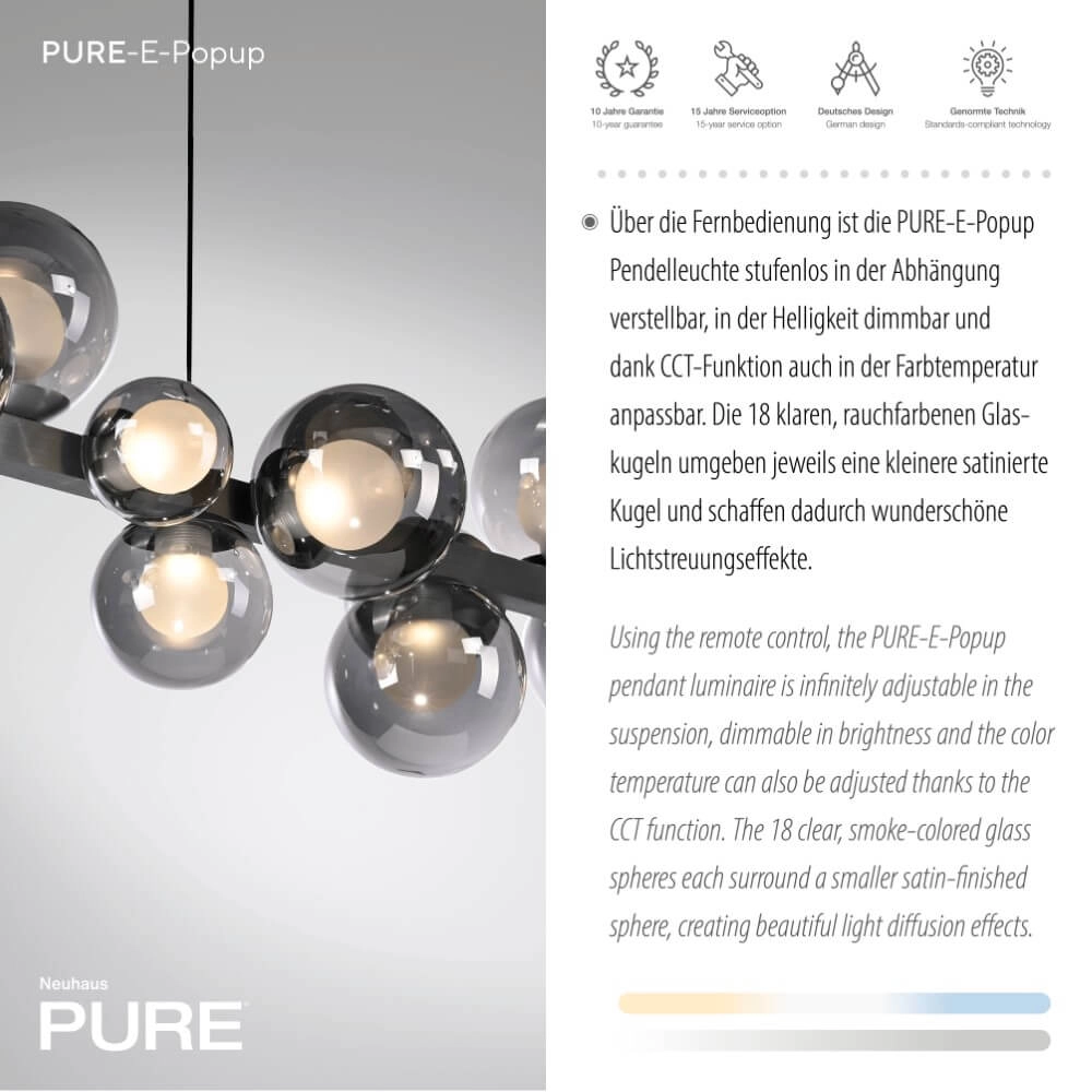 Lampe suspendue unique Pure E-Popup 18 gris clair Paul Neuhaus 4012248384411