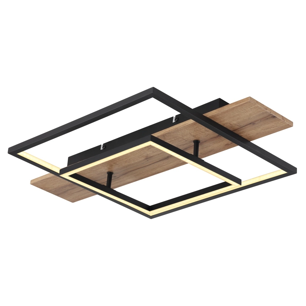 Lampe de plafond à design Vanni noir avec un aspect en bois de 60 cm