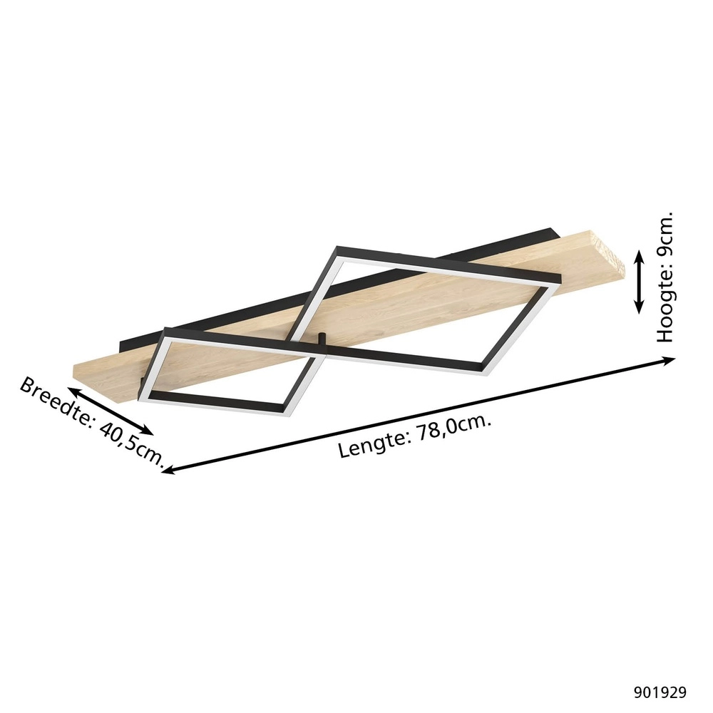 Plafonnier design Boyal noir avec bois Eglo 9008606351909