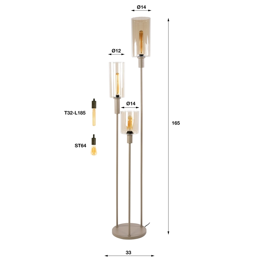 Lampadaire de conception Sepiora Brun sable rond à 3 parties Lyora 8716803515284