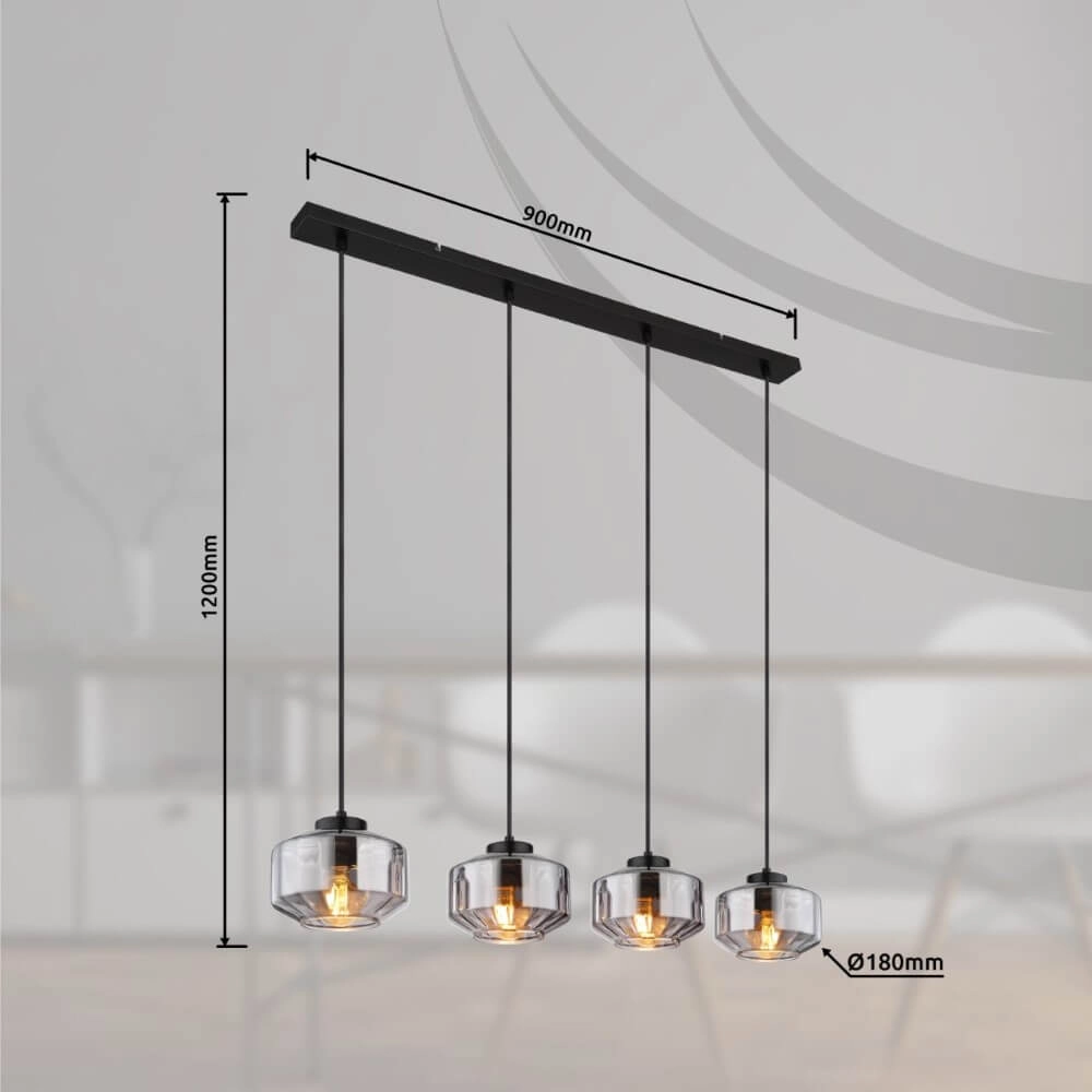 Lampe suspendue Christiana 4 lumières noir Globo 9007371444359