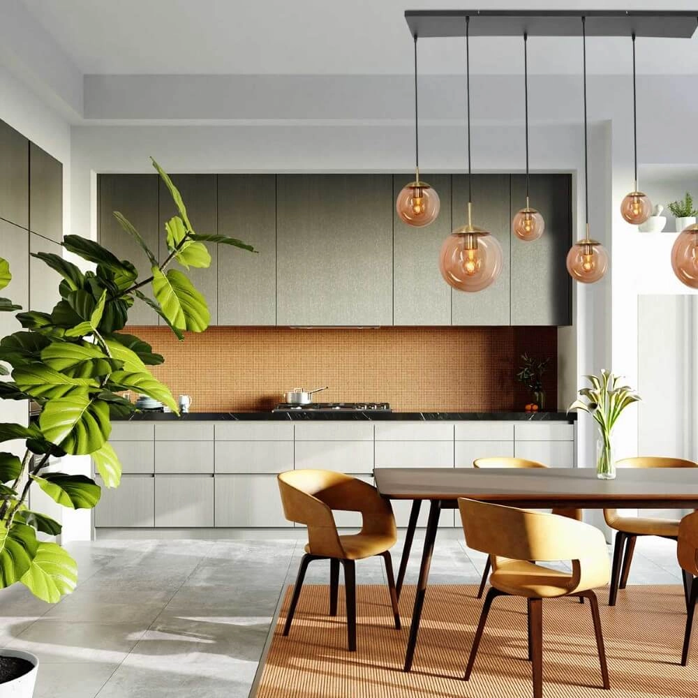 Lampe suspendue en verre à 6 lumières Bolique or avec verre ambré Steinhauer 8712746166415