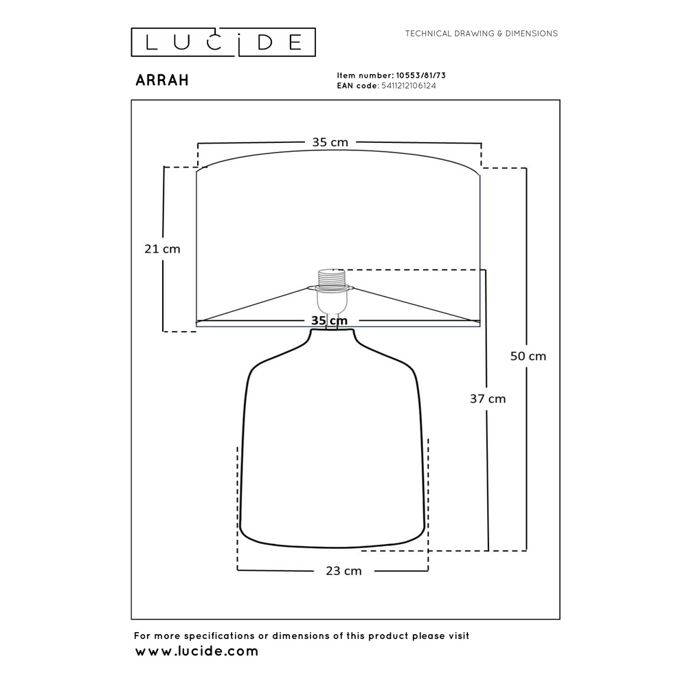 Lampe de table Arrah Ø 35cm - herbiers marins avec calotte noire Premium by Lucide 5411212106124