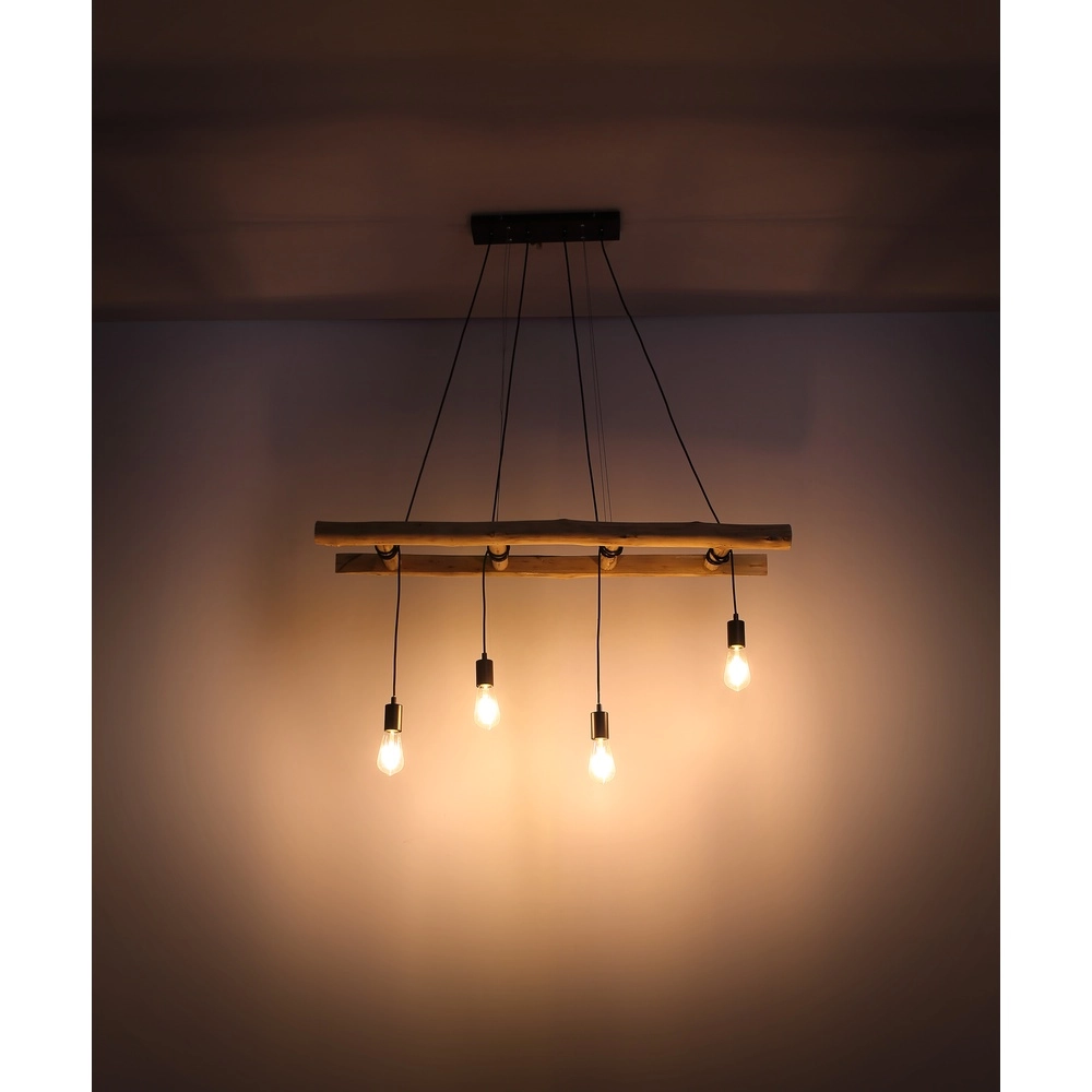 Lampe suspendue à 4 lumières Irmgard bois 190cm Globo 9007371398577