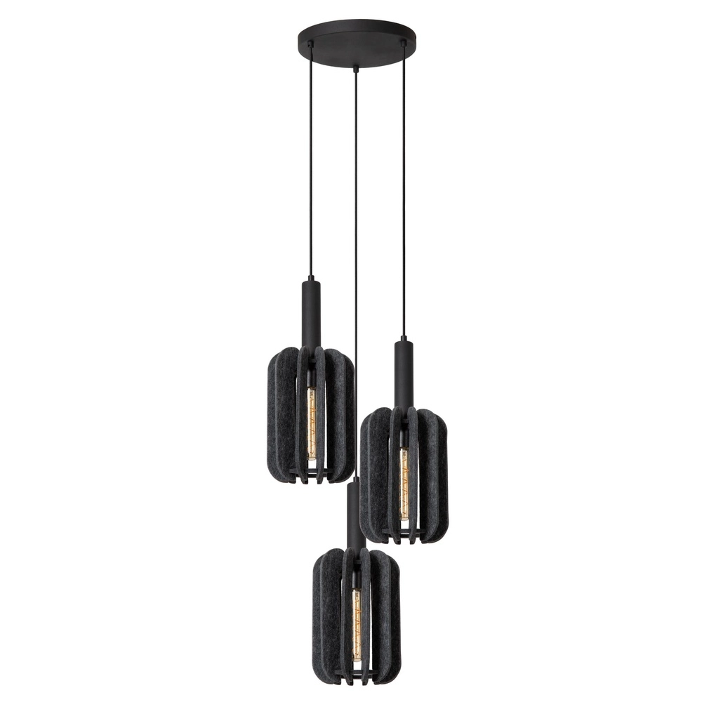 Lampe suspendue élégante Rafal 3 ronds lumineux noir avec gris