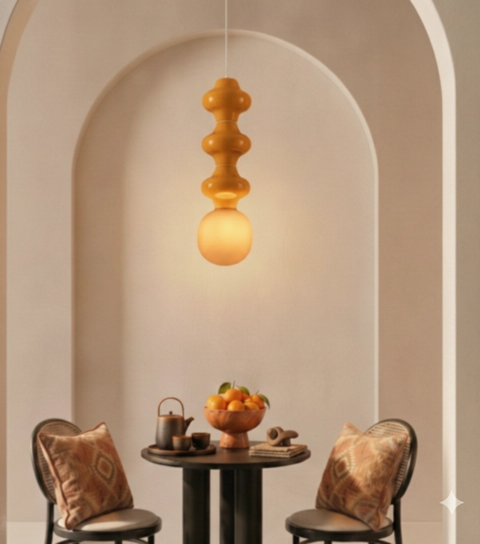 Suspension Clio L céramique orange avec verre blanc