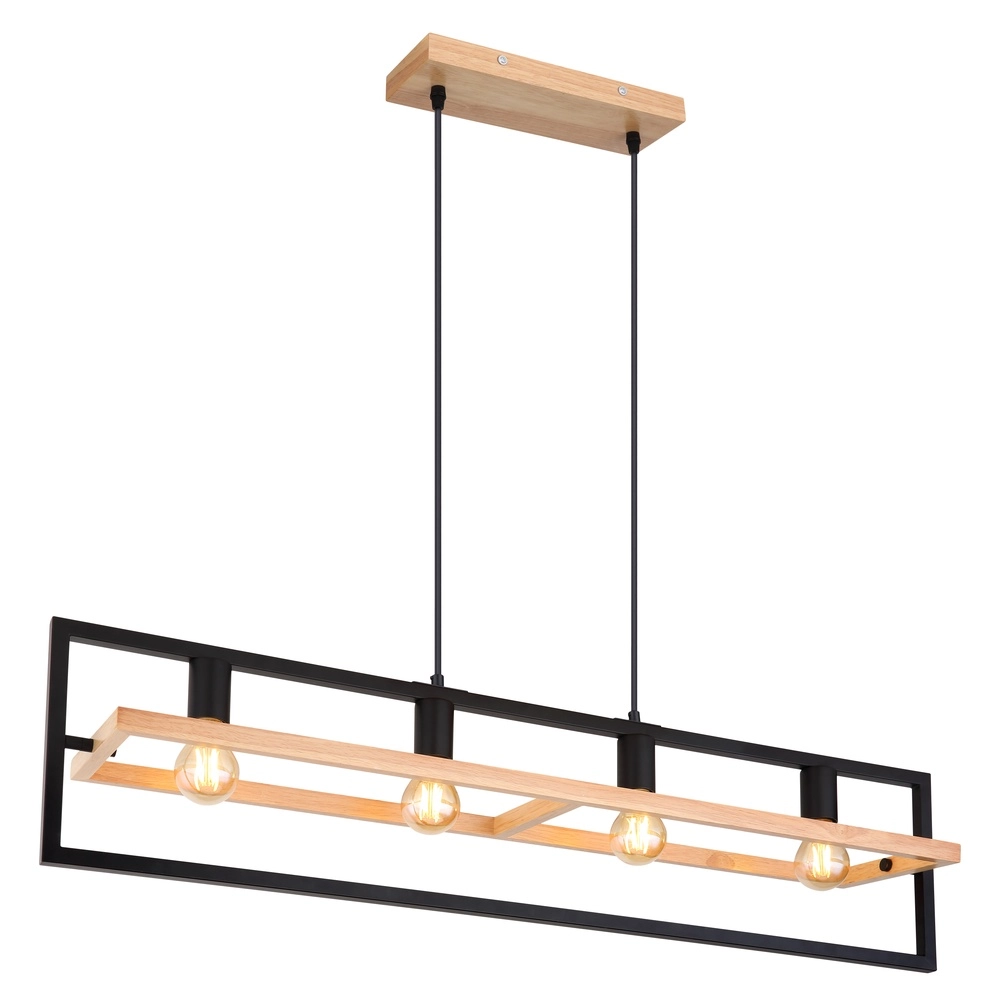 Lampe suspendue à 4 lumières Erica noir avec bois