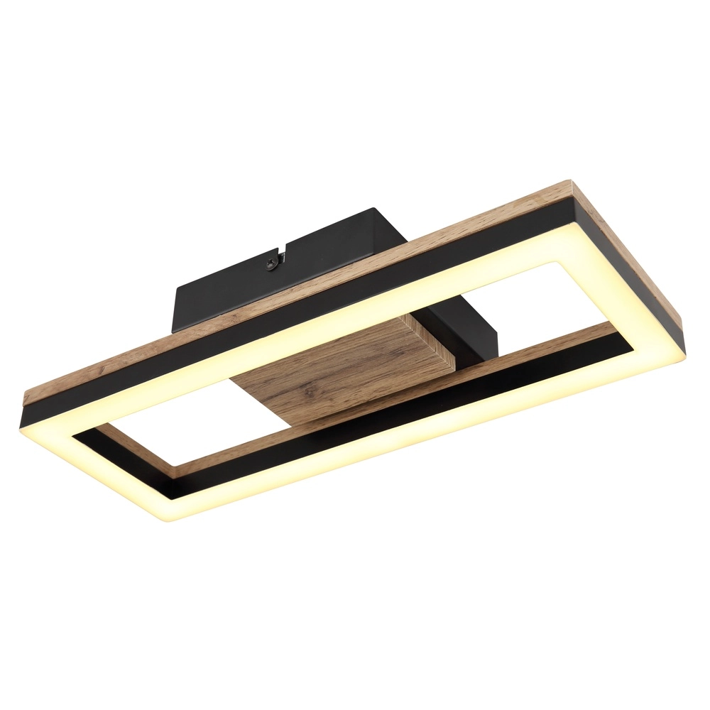 Lampe de plafond Beatrix Rectangle noir avec bois