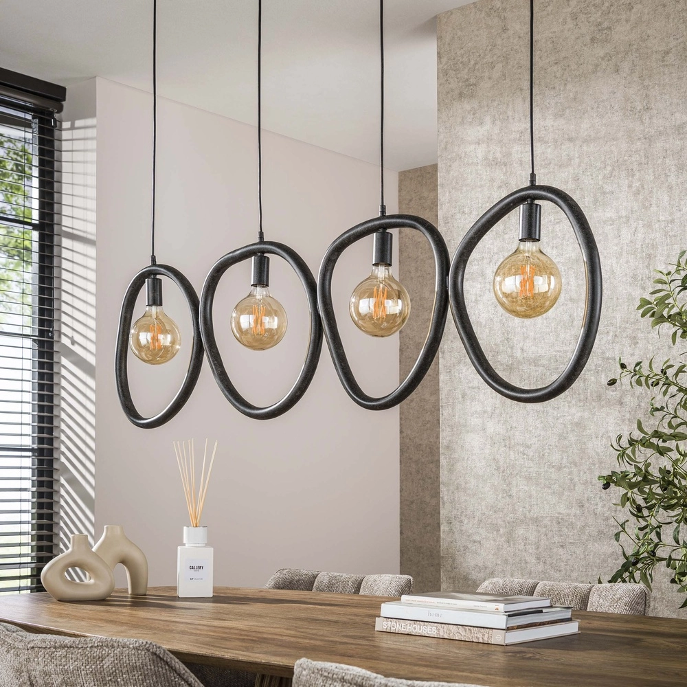 Lampe pendante Anneaux Pebble Noir arctique - 4x E27 Lyora 8716803511019