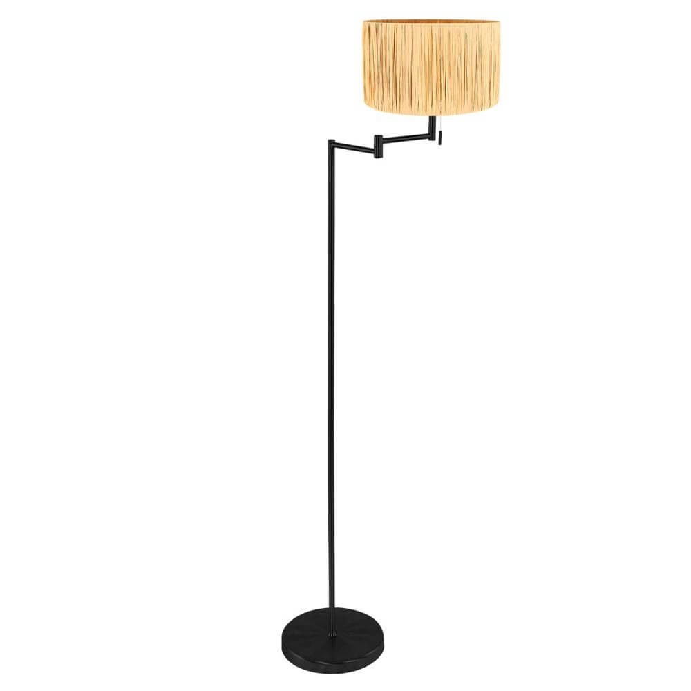 Lampadaire Bella noir avec abat-jour paille
