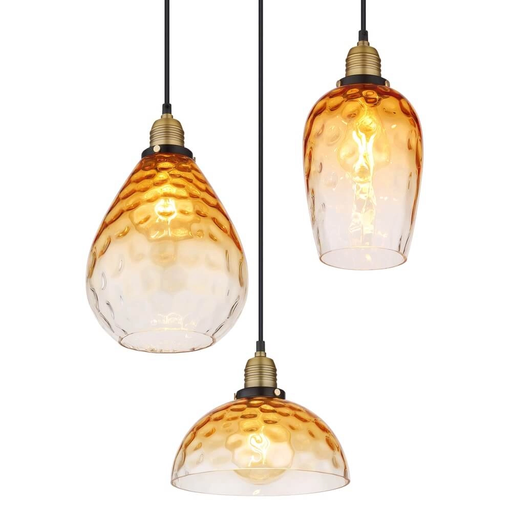 Suspension 3 lumières ronde Salvy Nid d’abeille en verre ambré Globo 9007371454440