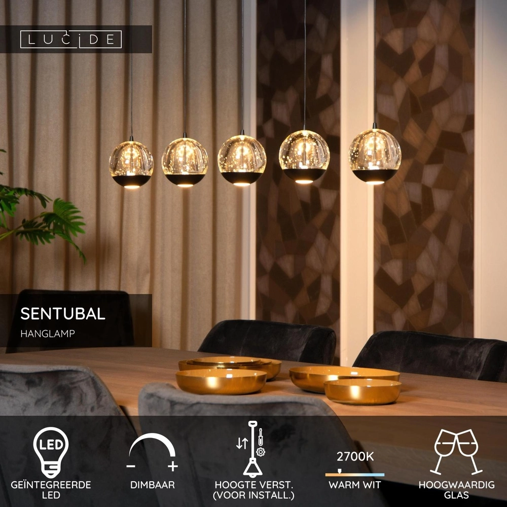 Lampe pendante de conception Sentubal Noir à 5 lumières Lucide 5411212134578