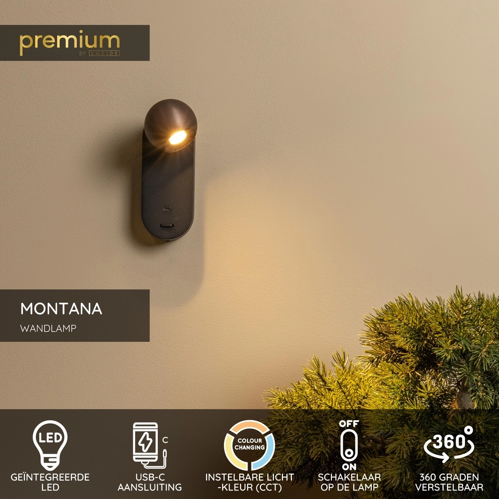 Ampoule de lampe murale Montana Dessinez le café brun Premium by Lucide 5411212680136