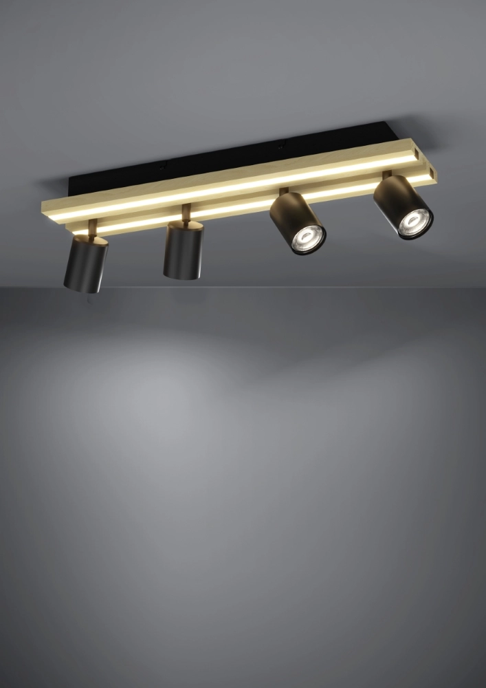 Ceiling lamp 4-lights Gesteira black with wood Stars of Light 9008606357901