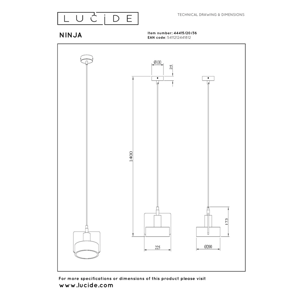 Lampe pendante de conception Ninja gris Lucide 5411212441812