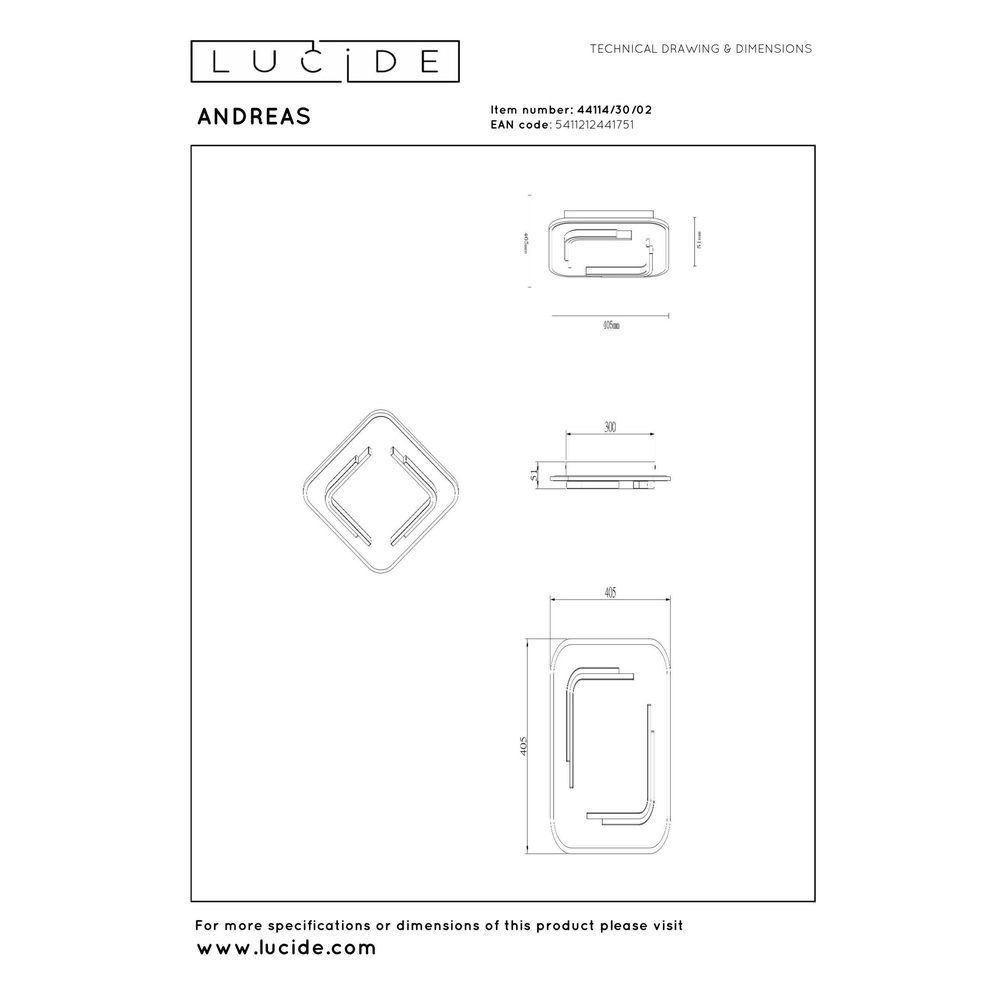 Conception de plafonds Andreas 40 x 40cm - 30W noir avec or Lucide 5411212441751