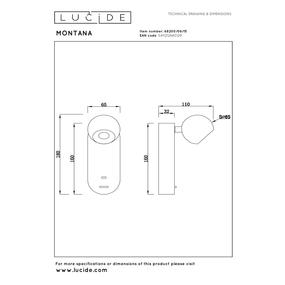 Ampoule de lampe murale Montana Design Grey Premium by Lucide 5411212680129