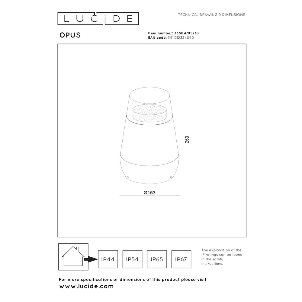 Lampe à piédestal de conception Opus IP54 noir Lucide 5411212334060