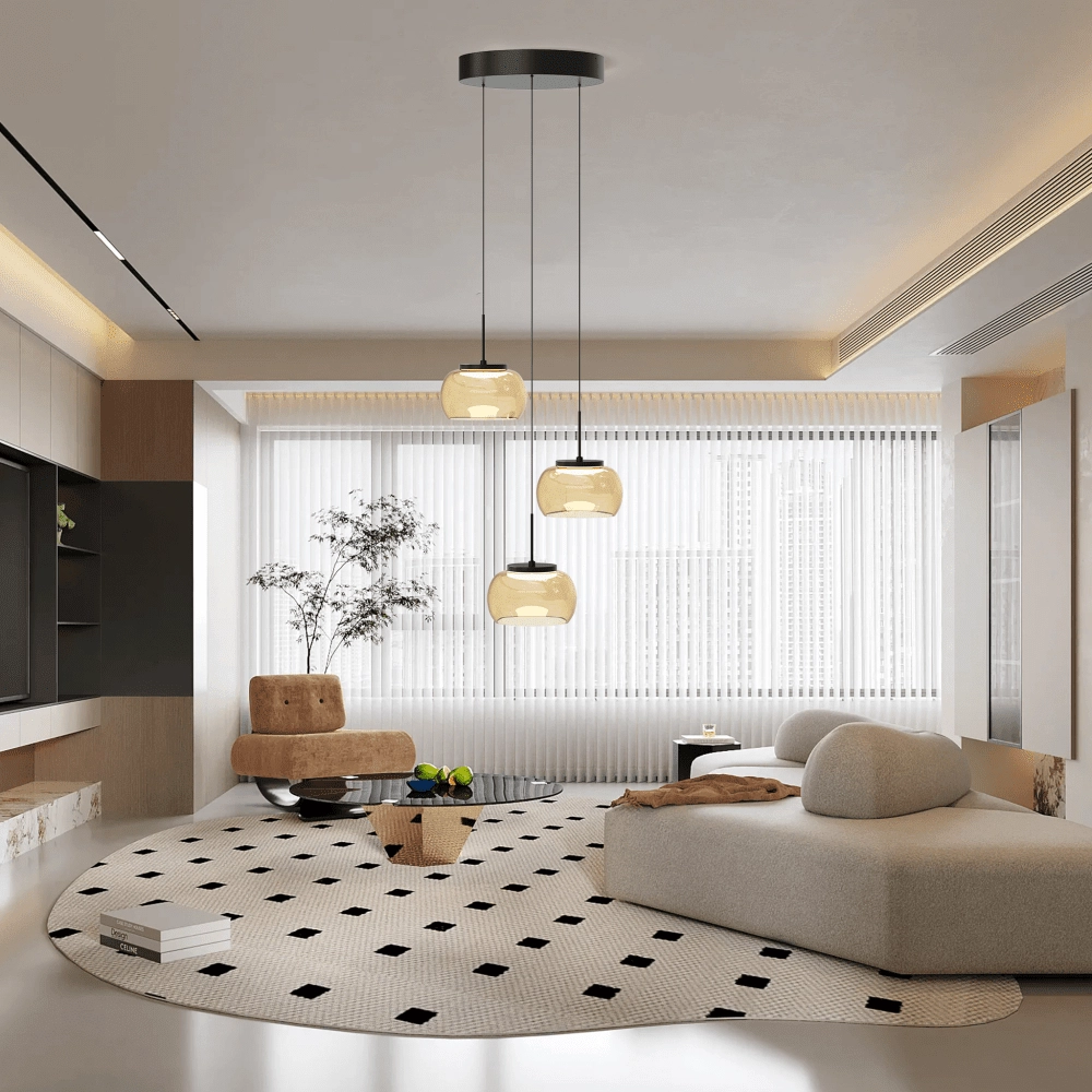 Suspension 3 lumières Bounto Verre ambré rond noir Lyora 4255805304037