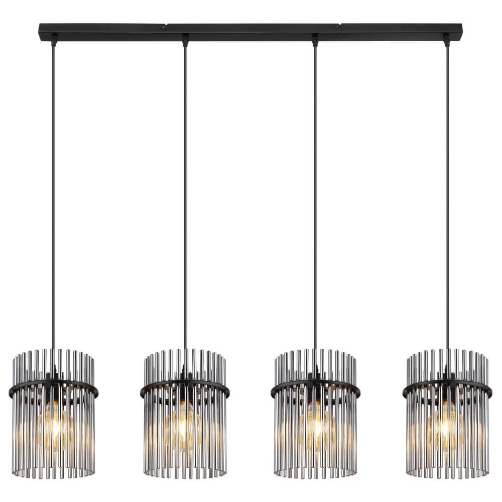 Suspension noire Gorley avec verre fumé 4 lumières Globo 9007371448180